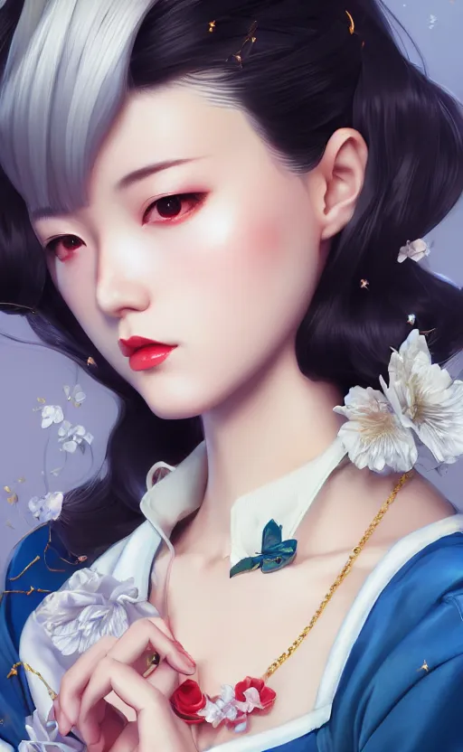 Image similar to a pin up and beautiful fashion charming dreamlke japanese girl with lv jewelry, character art, art by artgerm lau and wlop and and ilya kuvshinov and john singer sargent, hyperdetailed, 8 k realistic, symmetrical, frostbite 3 engine, cryengine, dof, trending on artstation, digital art