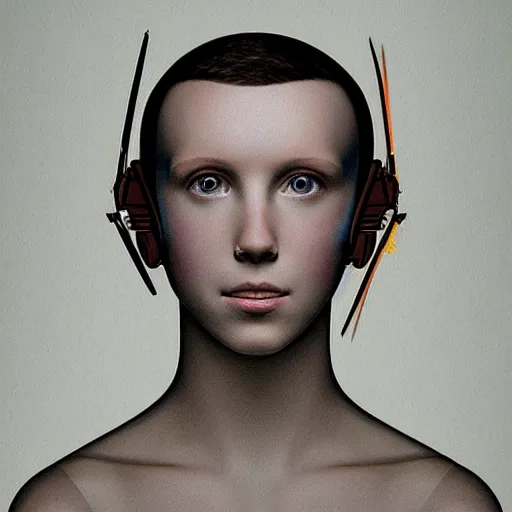 Image similar to Portrait of cyborg Millie Bobby Brown by Leonardo Da Vinci