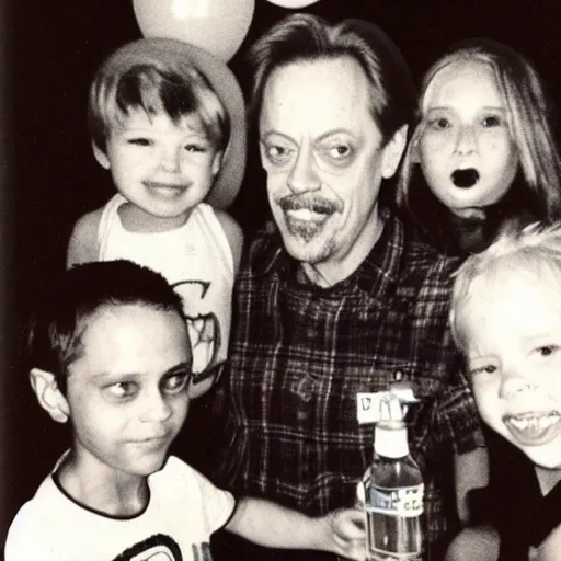 Image similar to polaroid of steve buscemi crashing a children's birthday party