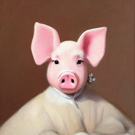 Prompt: cute little pink pig with pearl earrings, high definition, accurate focus, oil painting, digital, artistic, by mauritshuis