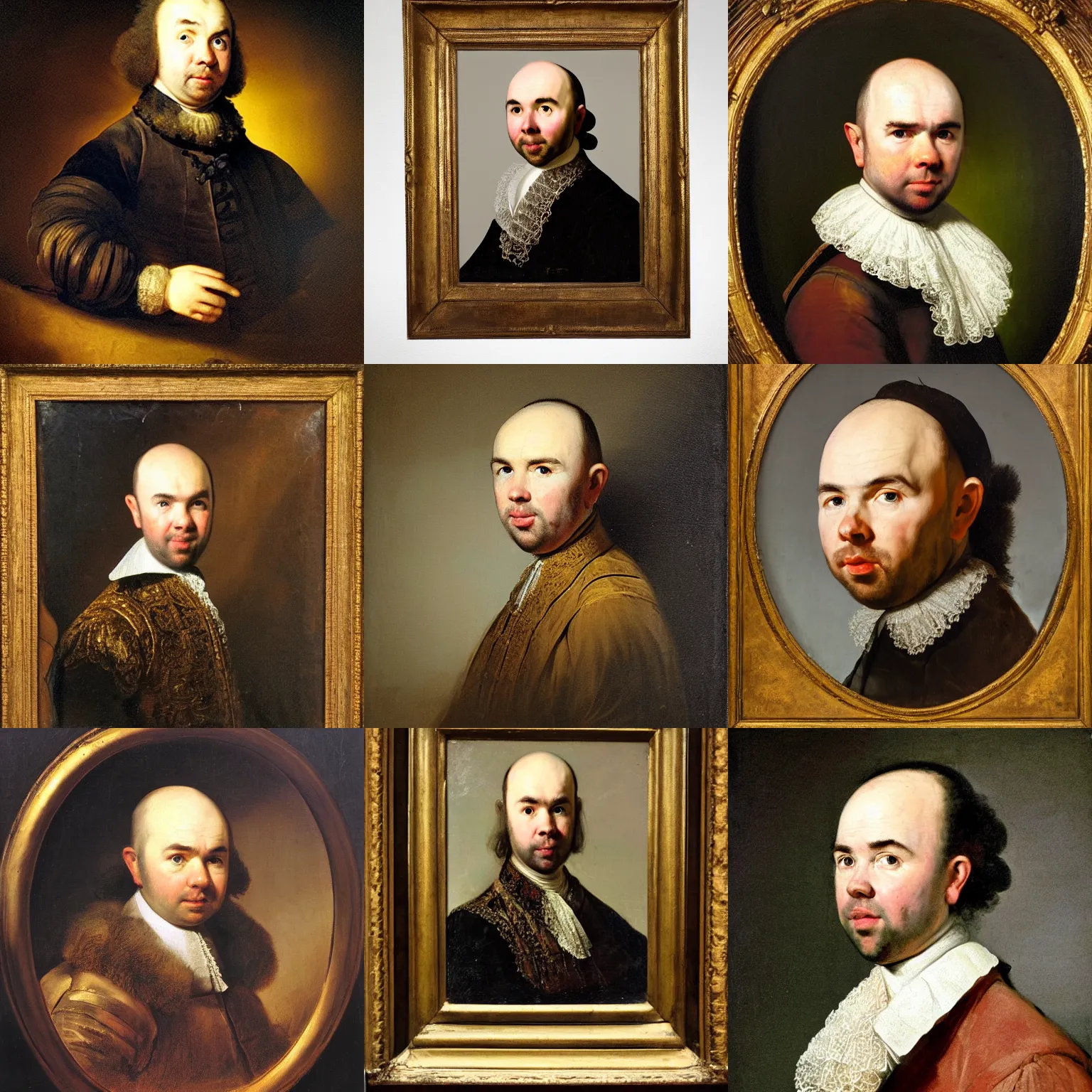 Prompt: a 1 7 0 0 s portrait painting of karl pilkington by rembrandt