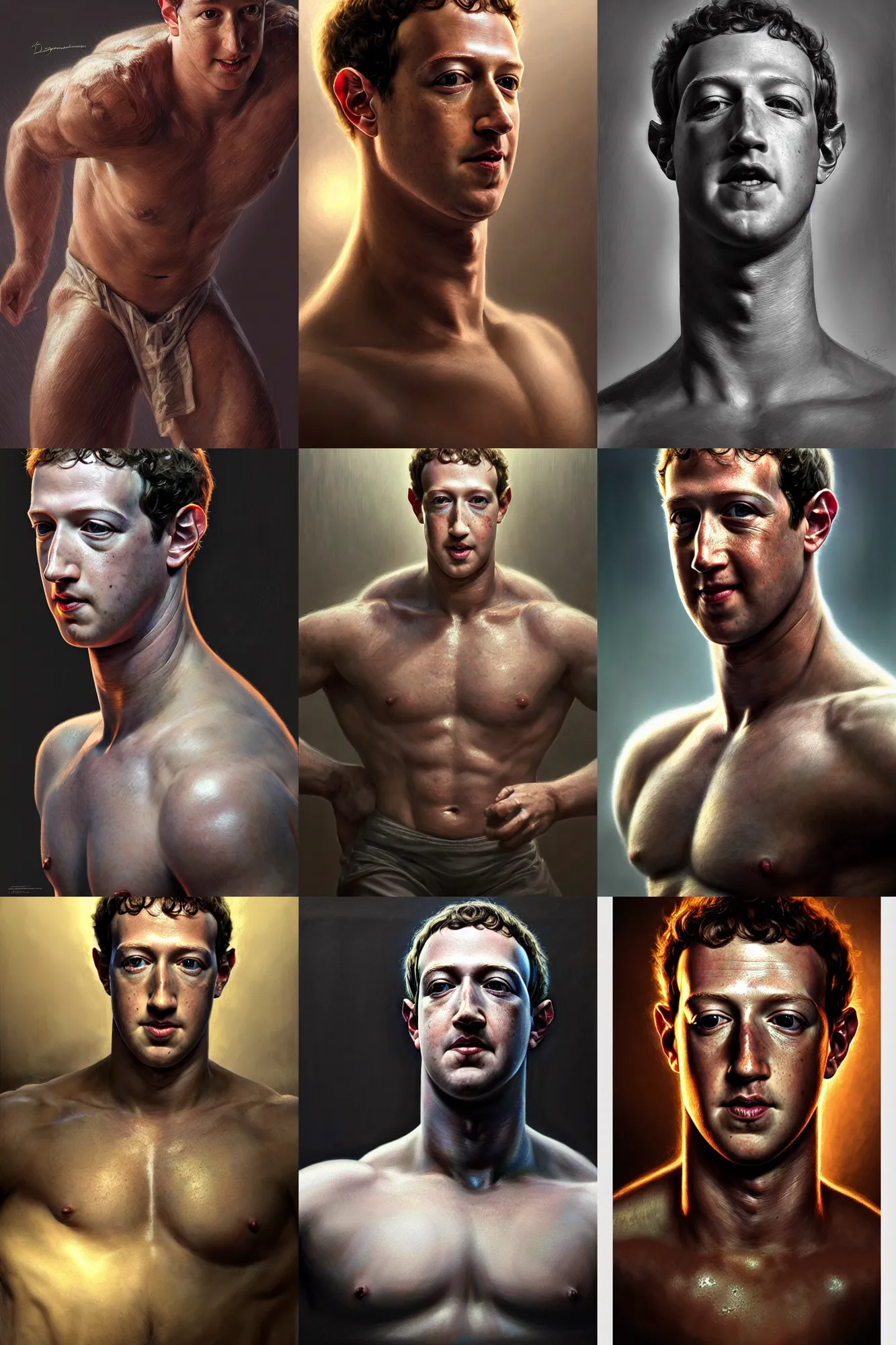 Prompt: portrait of mark zuckerberg posing ultra realistic illustration, a hulking herculean gigachad, bulging muscles, intricate, highly detailed, digital painting, artstation, radiant light, caustics, war hero, concept art, smooth, sharp focus, by gaston bussiere, bayard wu, giger, maxim verehin