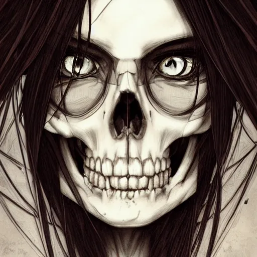 Prompt: anime manga skull portrait beautiful Marie Avgeropoulos skeleton, intricate, elegant, highly detailed, digital art, ffffound, art by JC Leyendecker and sachin teng