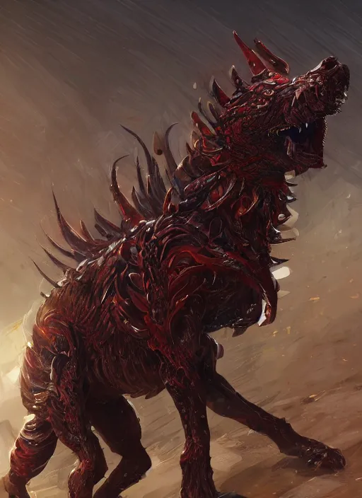 Image similar to high intricate muscle hellhounds, maria panfilova, andrea savchenko, mike kime, ludovic plouffe, qi sheng luo, oliver cook, makoto shinkai, trending on artstation