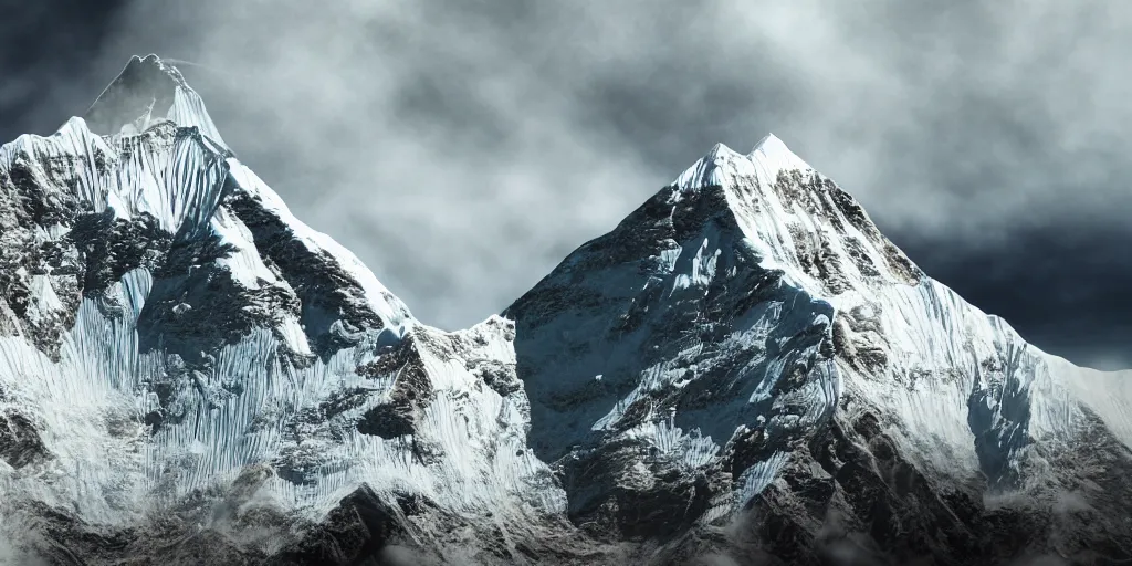 Image similar to a close - up photographic picture of a mount everest, photographic filter, unreal engine 5, realistic, hyperdetailed, 8 k, cinematic, volumetric lighting, very realistic effect, hd, hdr, 4 k, sharp focus, octane render, ultra detailed, high resolution, trending on artstation in the style of albert dros glowing rich colors powerful imagery