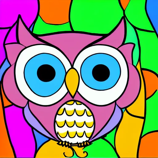 Prompt: an colorful owl. cartoon. colorful background.