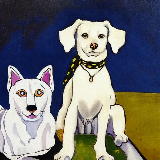 Image similar to beautiful portrait of a white dog and a black cat by charles camoin