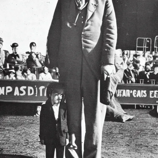 Prompt: Albert Einstein tallest man in the world being showed off at a circus