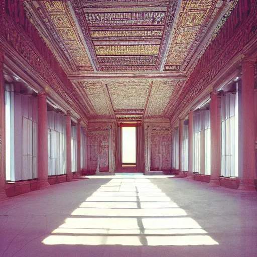 Image similar to an award winning photo by william christenberry of an inside of a majestic, highly detailed beautiful very tall temple, light rays, rayleigh scattering