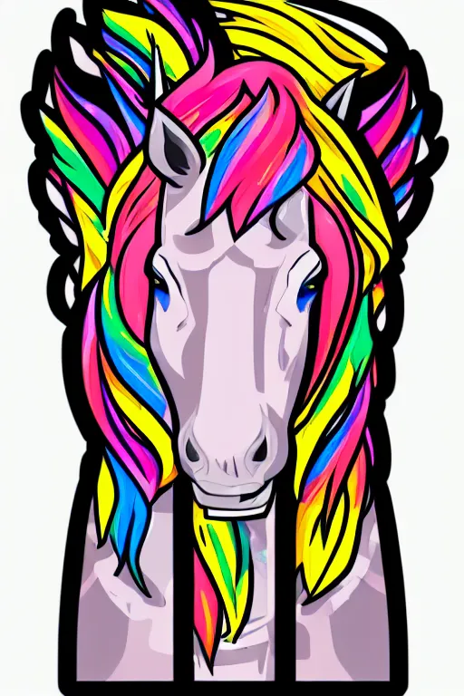 Image similar to A portrait of a gangster unicorn, sticker, highly detailed, colorful, illustration, smooth and clean vector curves, no jagged lines, vector art, smooth