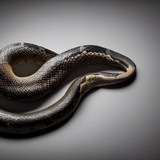 Image similar to award winning studio photography of a snake. weird fruit, studio lighting, solid background