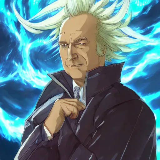 Prompt: portrait of saul goodman wielding the element of storm magecraft, wind, anime fantasy illustration by tomoyuki yamasaki, kyoto studio, madhouse, ufotable, trending on artstation