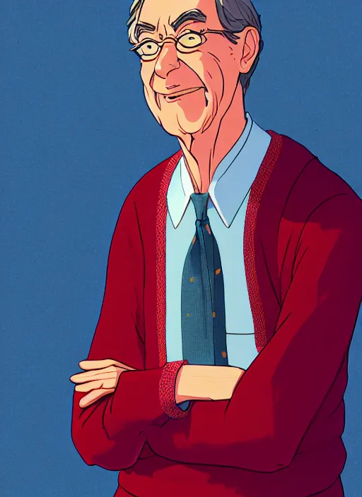 Prompt: sensual mr. rogers in his sweater, artstation, detailed cartoon, elegant, digital painting, concept art, smooth, sharp focus, illustration, ghibli, makoto shinkai, don bluth, fujita goro, jean giraud, akihiko yoshida, tom whalen 8 k