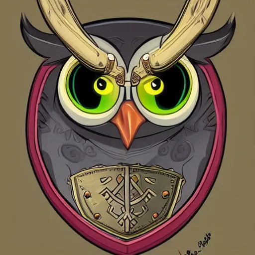 Prompt: A highly detailed, cute anthropomorphic owl wearing a horned viking helmet and shield. Commission by Juliano.