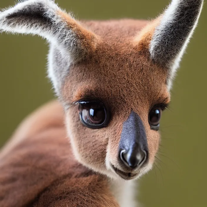 Prompt: hq studio portrait of a tiny super - cute big - eyed fluffy kangaroo