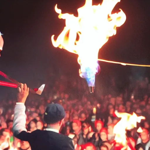 Image similar to a photo of the pope breathing fire at a carnival sideshow