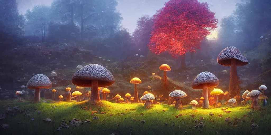 Image similar to mushroom village by max hay, intricate, detailed, photorealistic imagery, artstation render inspired by alena aenami 8 k