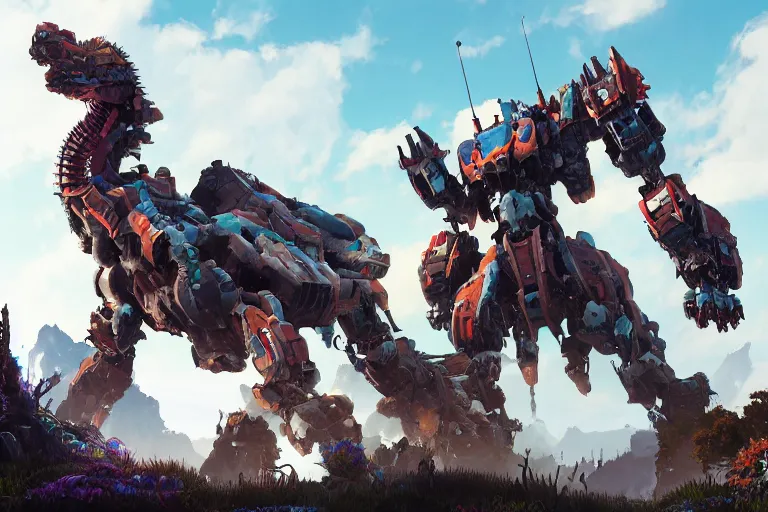 Image similar to behemoth machine mecha animal beast robot of horizon forbidden west horizon zero dawn bioluminiscence global illumination ray tracing hdr fanart arstation by sung choi and eric pfeiffer and gabriel garza and casper konefal