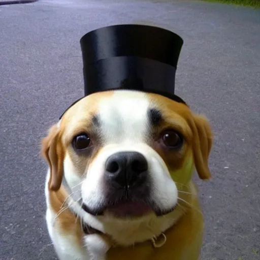 Prompt: funny looking dog wearing a top hat