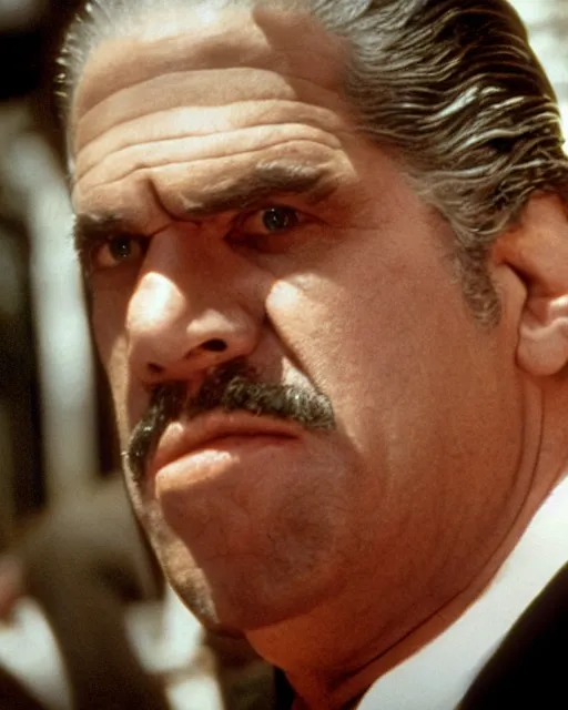 Image similar to film still close up shot of ron perlman as vito corleone from the movie the godfather. photographic, photography