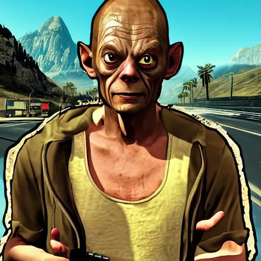 Prompt: Gollum GTA V poster style