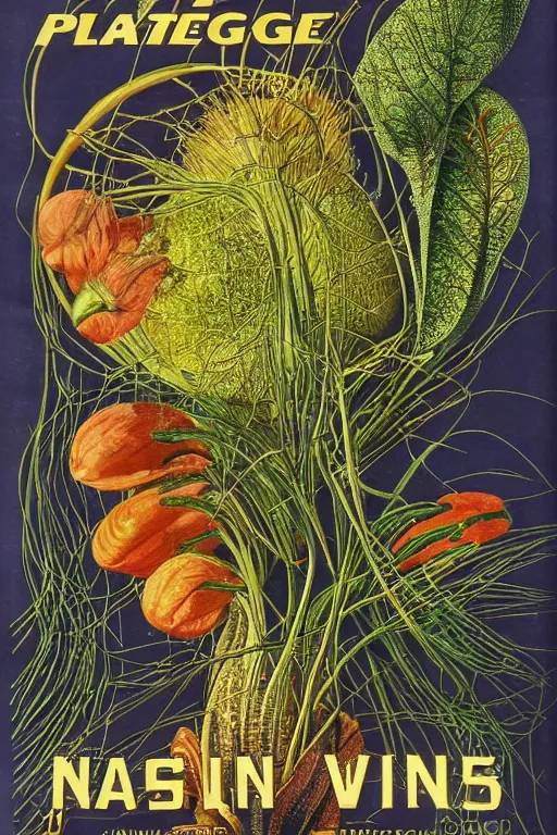 Image similar to vintage magazine advertisement depicting a nerve plant on an old crt television, by marius lewandowski, by ernst haeckel