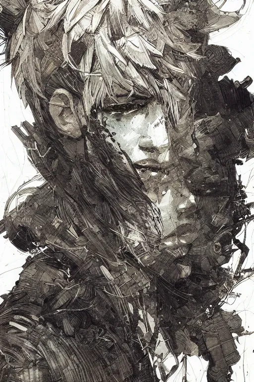 Image similar to portrait of makima from chainsaw man manga, pen and ink, intricate line drawings, by craig mullins, ruan jia, kentaro miura, greg rutkowski