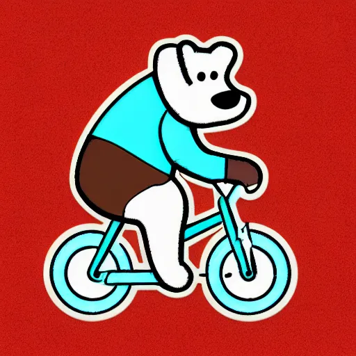 Prompt: Bear riding a small bicycle, sticker, highly detailed, colorful, illustration, drama, smooth and clean vector curves, no jagged lines, vector art, smooth