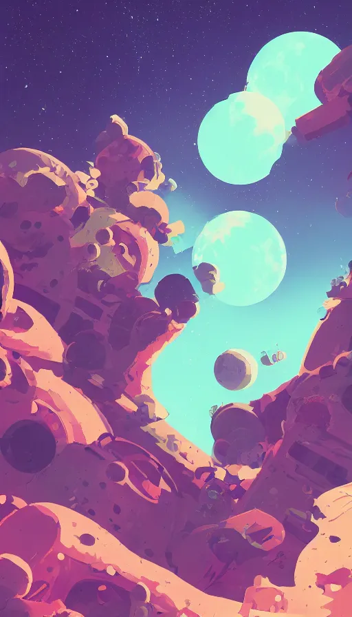 Prompt: cookies in space, sharp focus, james gilleard, moebius, print, cinematic, game art