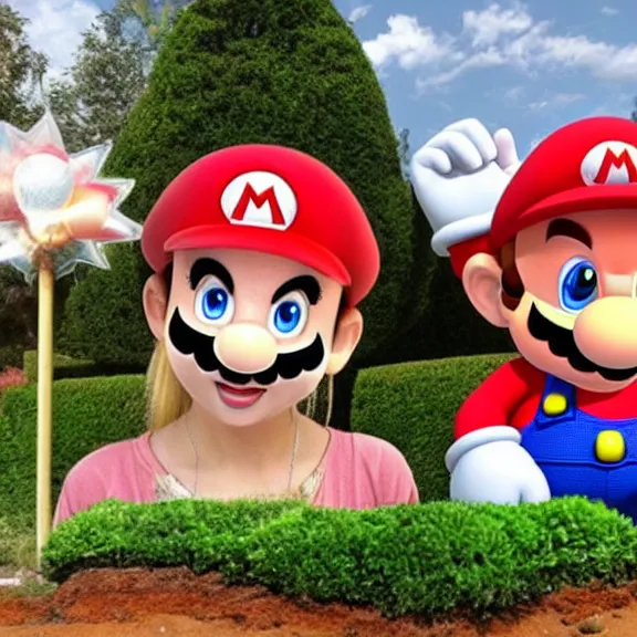 Prompt: mario and princess peach finally settle down and buy a home