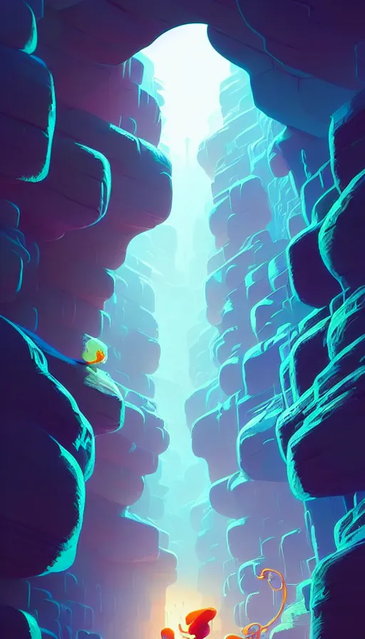 Prompt: deep natural cave wall, dynamic light, global illumination, illustration by josan gonzales and moebius, rhads, clean thick line, comics style,