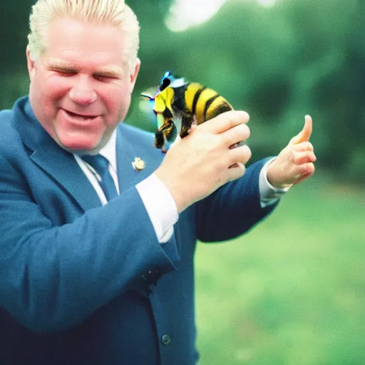 Prompt: render of doug ford grabbing a bee cinestill, 8 0 0 t, 3 5 mm, full - hd