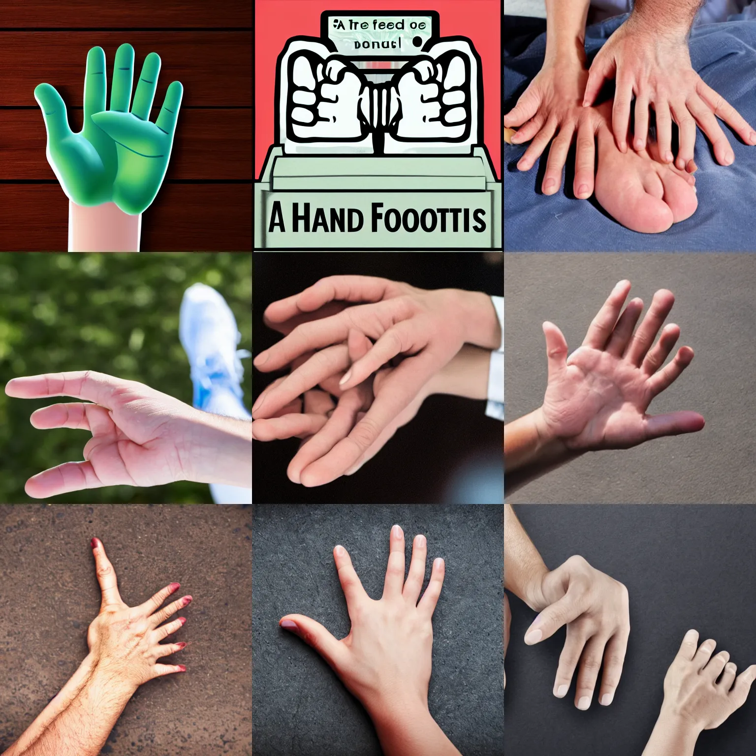 Prompt: a hand, a foot, five digits