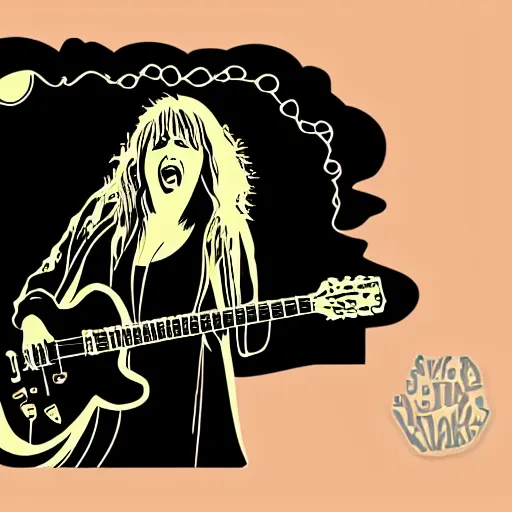 Prompt: stevie nicks playing guitar and singing, sticker - art, svg vector, adobe - illustrator