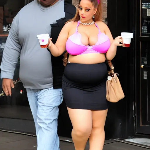 Image similar to Arianna Grande fat suit at Starbucks featuring Earnest paparazzi photography