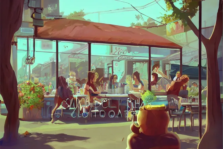 Image similar to summer coffee shop by liquidcoco artstation