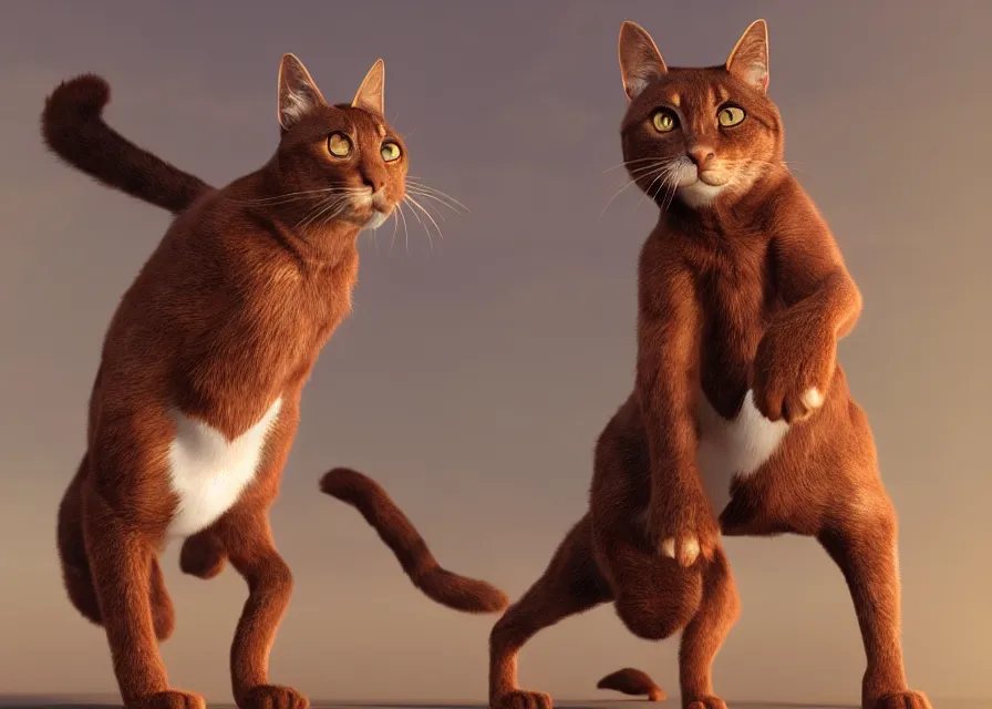 Prompt: muscular anthropomorphic brown brown brown cat, standing up, cute, fantasy character art by Greg Rutkowski, HD render 4k