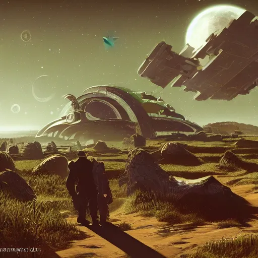 Image similar to interloper gifting units ( or cash ) to newcomer on a palmbeach planet in no man's sky digital art in the style of greg rutkowski and craig mullins, 4 k