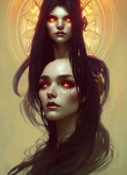 Image similar to Necromancer Sorceress, fantasy magic, undercut hairstyle, dark light night, intricate, elegant, sharp focus, illustration, highly detailed, digital painting, concept art, matte, art by WLOP and Artgerm and Greg Rutkowski and Alphonse Mucha, masterpiece