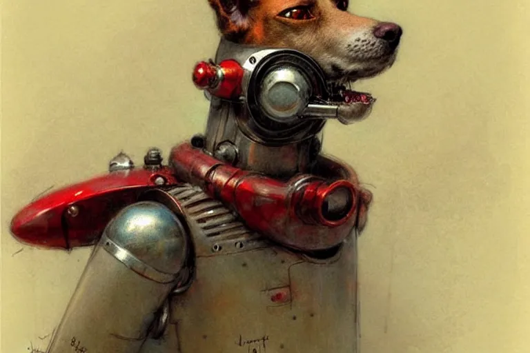 Image similar to adventurer ( ( ( ( ( 1 9 5 0 s retro future robot android dog. muted colors. ) ) ) ) ) by jean baptiste monge!!!!!!!!!!!!!!!!!!!!!!!!! chrome red