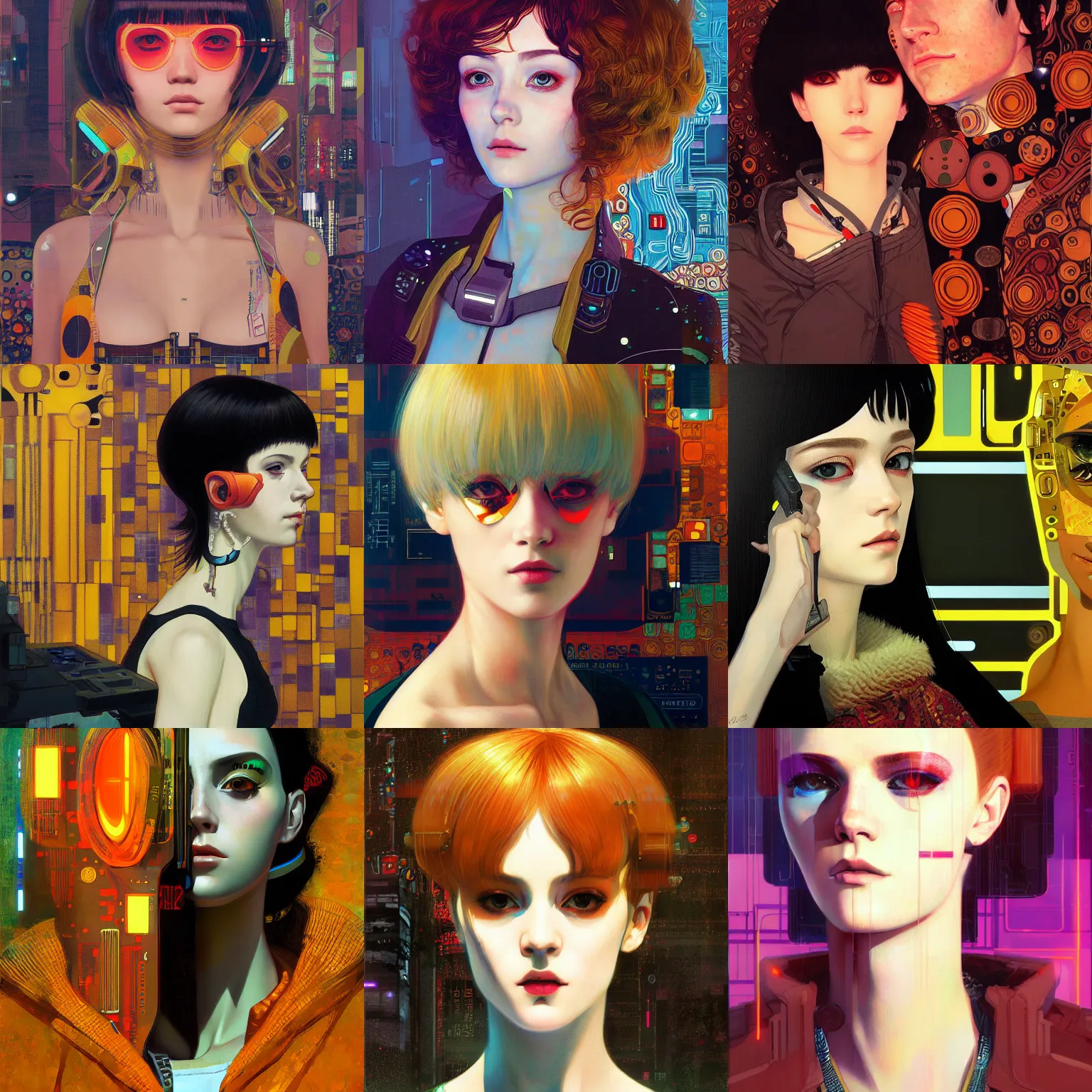 Prompt: A cyberpunk portrait painted by Ilya Kuvshinov and Gustav Klimt