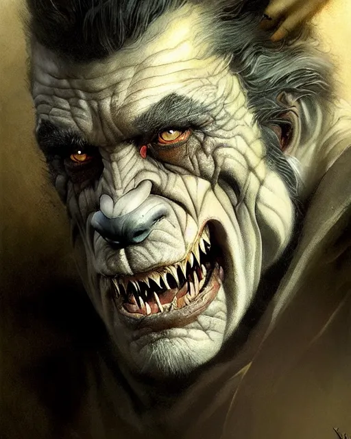 Image similar to portrait of lon chaney jr wolfman universal pictures, fantasy character portrait, ultra realistic, concept art, intricate details, highly detailed by greg rutkowski, gaston bussiere, craig mullins, simon bisley