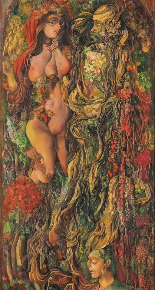 Prompt: floral portrait of man and woman by wojciech siudmak and ernst fuchs oil on canvas