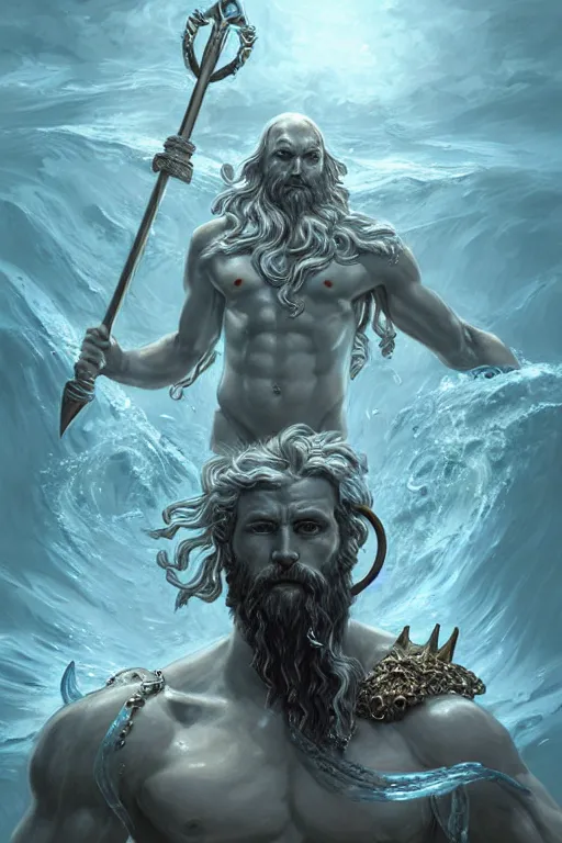 Image similar to poseidon humanoid god of the sea, trident, highly detailed, d & d, fantasy, highly detailed, digital painting, trending on artstation, concept art, sharp focus, illustration, art by artgerm and greg rutkowski and magali villeneuve