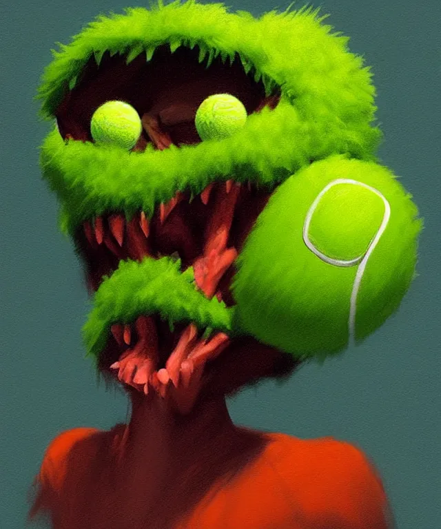 Image similar to a portrait of a tennis ball monster, chalk, fantasy, elegant, digital painting, artstation, concept art, matte, sharp focus, illustration, art by basil gogos