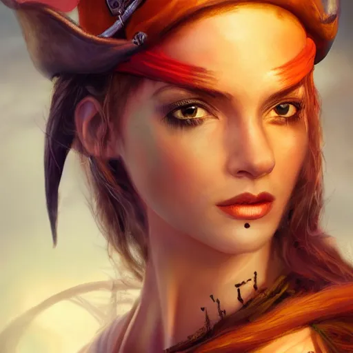 Image similar to beautiful young woman as a pirate captain, thunderstorm, diffuse lighting, full body, fantasy, intricate, highly detailed, lifelike, photorealistic, digital painting, artstation, illustration, concept art, smooth, sharp focus