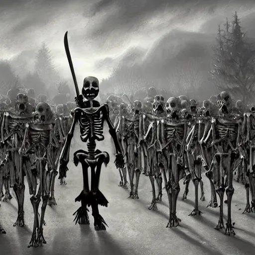 Image similar to a grim reaper, with a skeleton army, surrounded by magic, hd, by stefan koidl