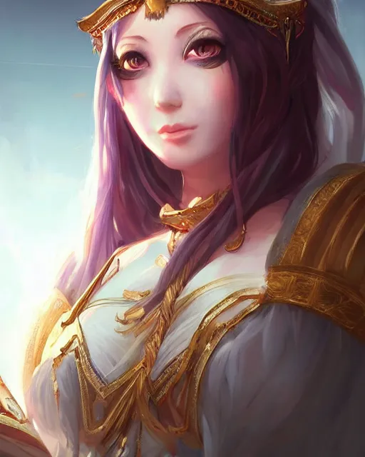 Image similar to a stunning portrait of Mari Illustrious Makinami as an ancient greek priestess, digital art by Ross Tran and Angel Ganev, highly detailed, trending on artstationhq