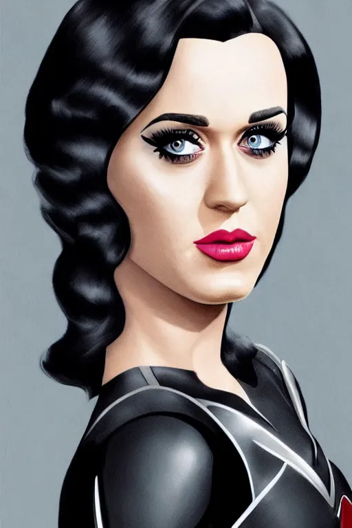 Image similar to katy perry as black widow in the avengers, portrait, very detailed face