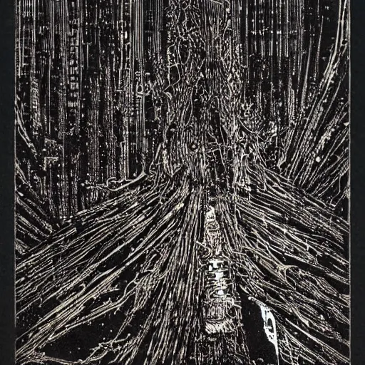 Image similar to ancient technology relic with glowing parts in the dark, by donwood stanley and druillet philippe